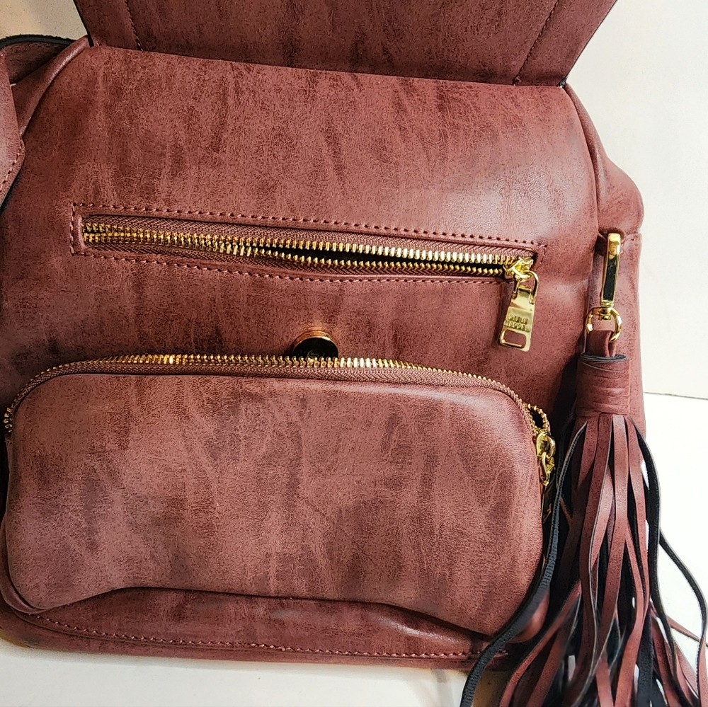 Steve Madden Mauve Backpack Purse Tassel Faux Leather Women - Picture 5 of 12